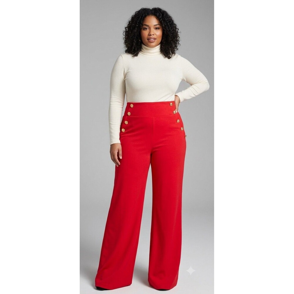 Red Sailor Style Pants by Like An Angel Women's Wide Leg 3X (18)